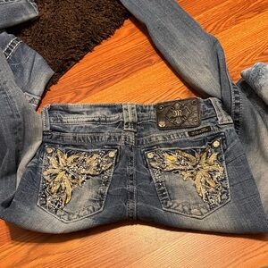 Miss Me Blue Jeans with Gold Embellishments